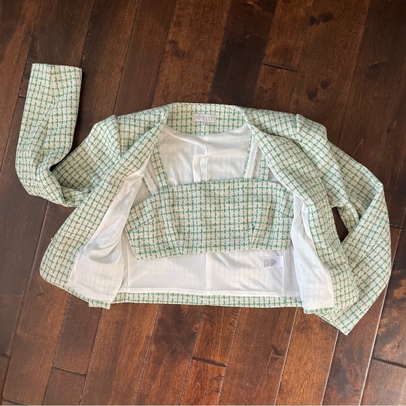 WAYF Tweed Cropped Blazer + Bralette Set Green and Cream Size Small - Picture 4 of 15